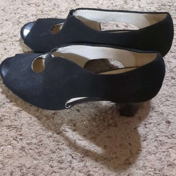 Life Stride Black Suede Peep-Toe Heels - Picture 1 of 4